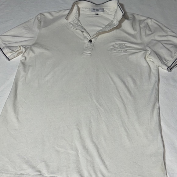 Balenciaga Polo Shirt Men's Large White Cuffed‎ Short Sleeve Logo Golf Collared - Picture 1 of 11
